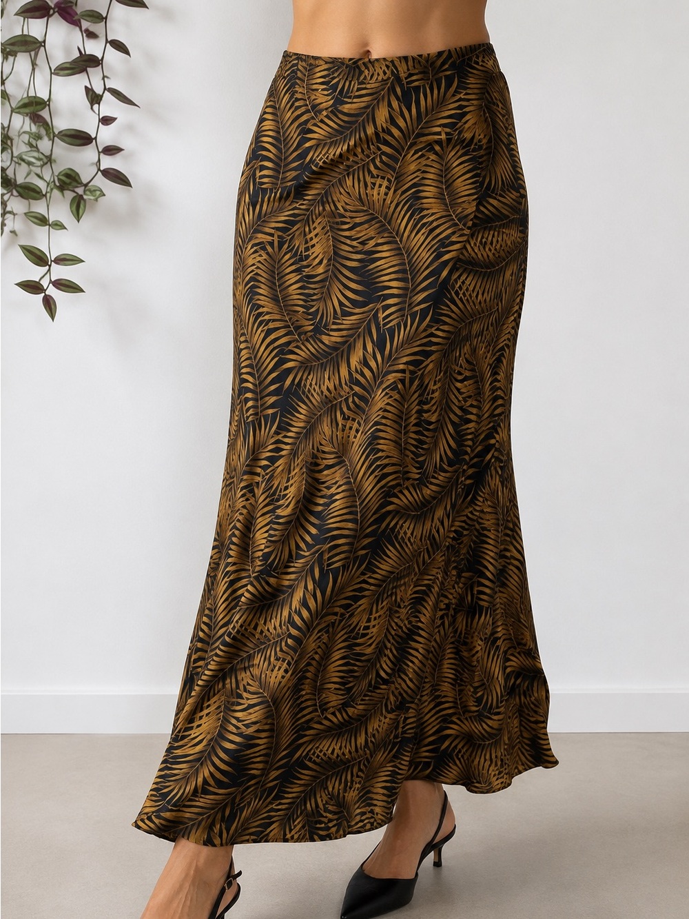Vintage Jones New York 100% Silk Palm Leaf Maxi Skirt